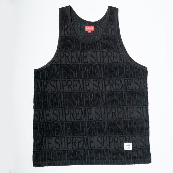 size L Supreme Stripe Terry Tank Top Black - Picture 1 of 5